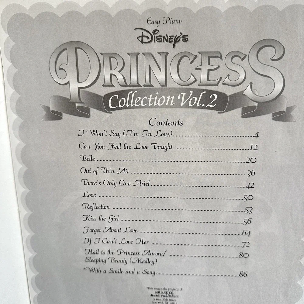 Set 2 Disney Princess Piano Books Collection 1 & 2 Easy Piano